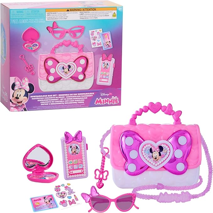 Disney Junior Minnie Mouse Bowfabulous Bag Set, 7-piece Dress Up and Pretend Play Toy Purse, Kids Toys for Ages 3 Up by Just Play