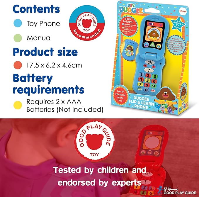 Hey Duggee HD20 Flip & Learn Toy Phone for Kids-Helps Child Development, Learning, Problem Solving, Communication, Hand-Eye Coordination and Motor Skills, 18+ Months, Light Beige