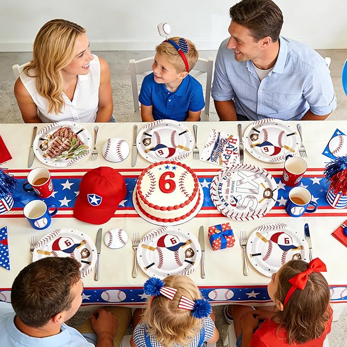 96 Pcs Baseball Birthday Decorations Disposable 6th Birthday Party Paper Plates and Napkins Baseball Sports Themed Party decorations Tableware Set for Boys Girls Kids Supplies, Serves 24