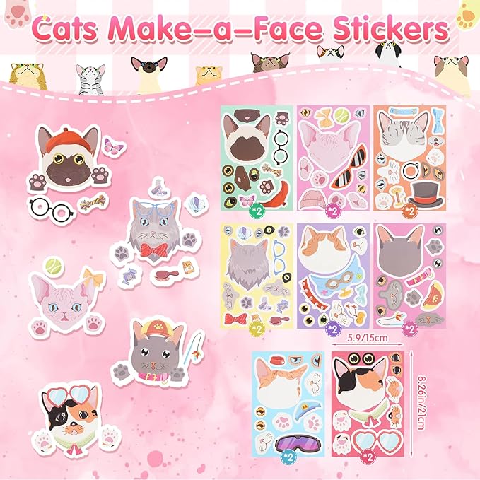 Vanblue 146Pcs Cat Party Favors Themed Birthday Party Decorations for Kids, Cat Party Supplies Goodie Bag Stuffers Fillers,Pet Headband Gifts Bags