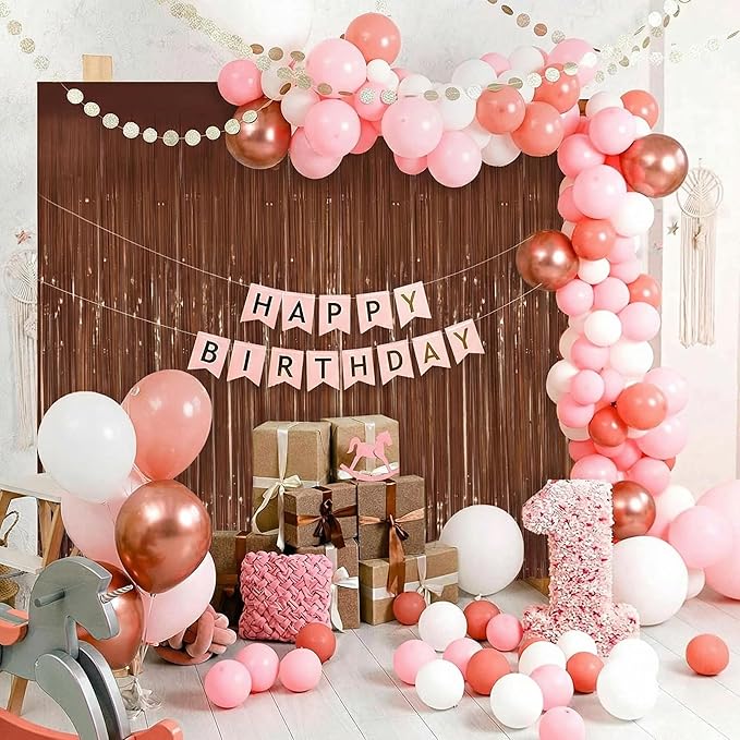 Brown Fringe Curtain Party Streamers 2Pack 3.3 x 8.3 Ft Foil Fringe Backdrop Curtains for Birthday Wedding Bridal Holiday Tinsel Streamers Green Party Decorations Door Streamer