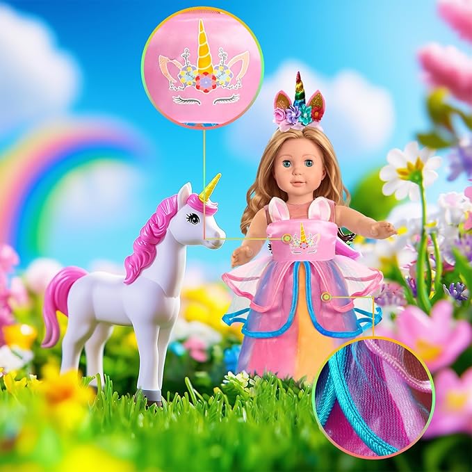 2-Sets 18-inch Doll-Clothes Set - Unicorn Clothes with Hair Clip and Headband - Compatible with All 18 inch Dolls Accessories for Kids