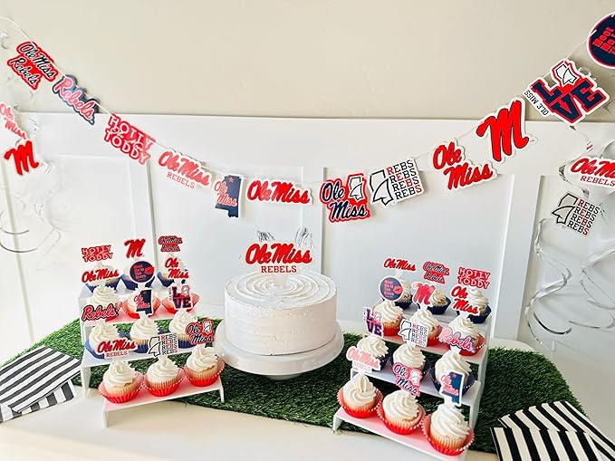 Ole Miss Party Supplies for Football, Birthday Gift, Graduation Party Banner and Cake Toppers (42 Pieces) (Ole Miss Rebels)