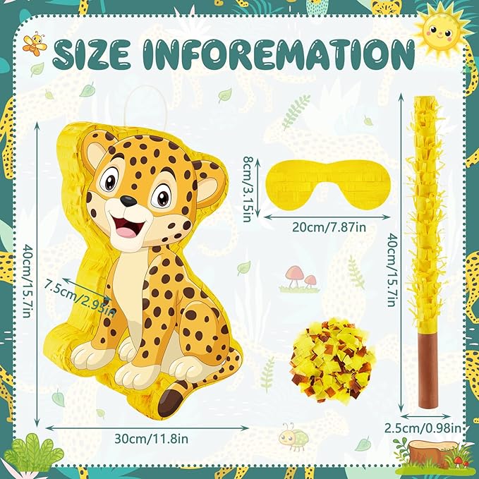 Leopard Piñatas for Safari Birthday Party Cheetah Piñata with Stick, Blindfold, Confetti for Adults Birthday Baby Shower Party Supplies