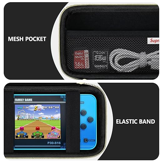 Supmay Carrying Case Compatible with WELLST·G Handheld Game for Kids -Preloaded 220 Retro Video Games, Portable Gaming Player Storage Holder Travel Bag with Mesh Pocket for USB Cable, Black