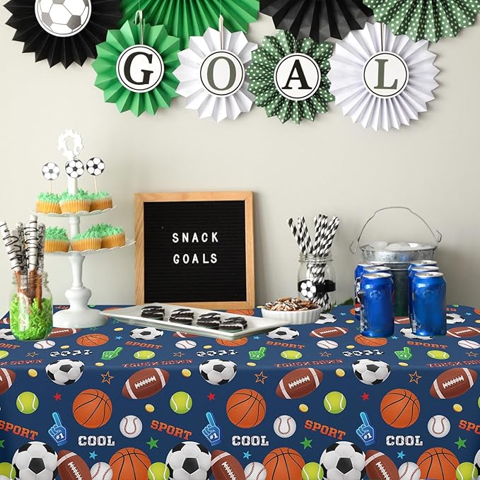 4 Pack Sports Party Decorations Sport Tablecloth Sport Theme Birthday Table Cloth Soccer Basketball Football Baseball Table Covers for Boys All Star Sports Themed Party Supplies 51 x 86 in