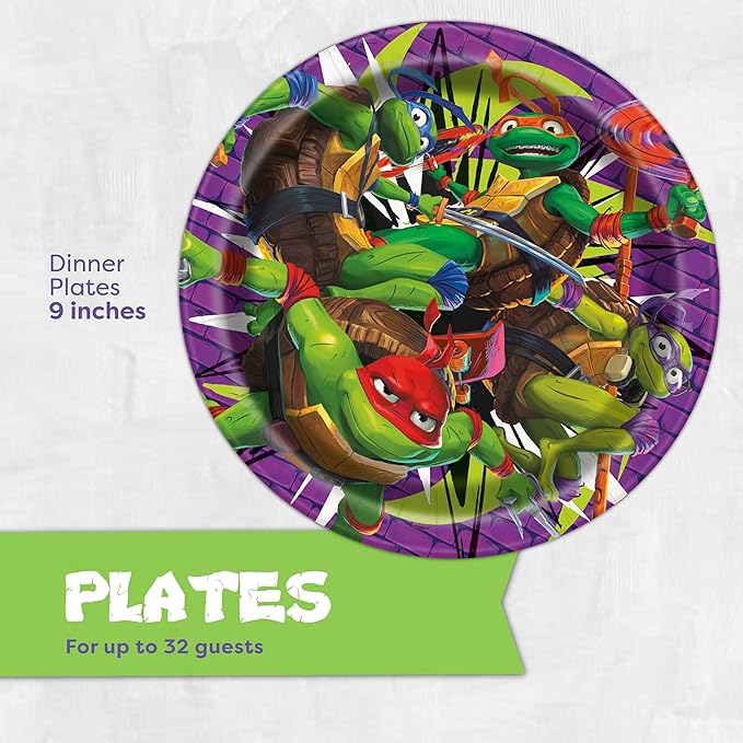 Teenage Mutant Ninja Turtle Birthday Decorations | 32 Plates & 32 Napkins | Officially Licensed | NInja Turtle Party Decorations | TMNT Mutant Mayhem Movie