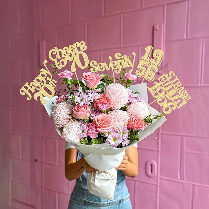 Gyufise 15Pcs Happy 70th Birthday Centerpiece Sticks Seventy Straight Outta 1956 Table Flower Centerpieces Sticks Decorations for Cheers to 70th Birthday Party Supplies Gold