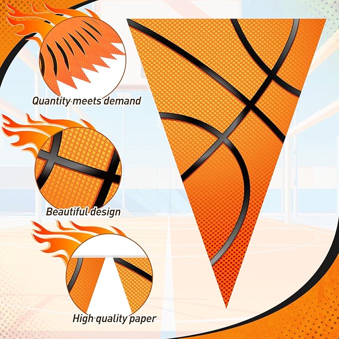 Faccito 5 Pack Basketball Banners Party Decorations Sports Championship Pennants Hanging Decor Themed Triangle Flags Athletics Game Garland for Birthday Party Supplies (Orange)