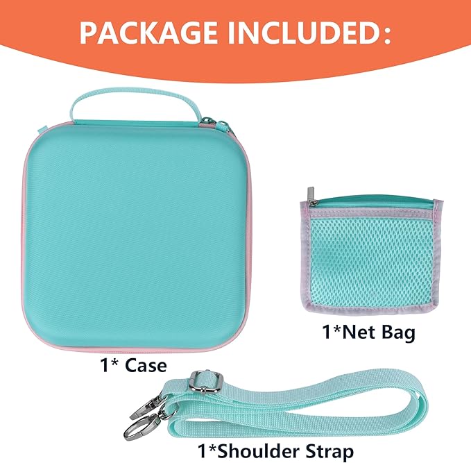 Storage Case Compatible with YOTO Mini + Headphones Kids Audio Player Travel Device Stories Music Podcast Radio Speaker (Teal + Pink Zipper)