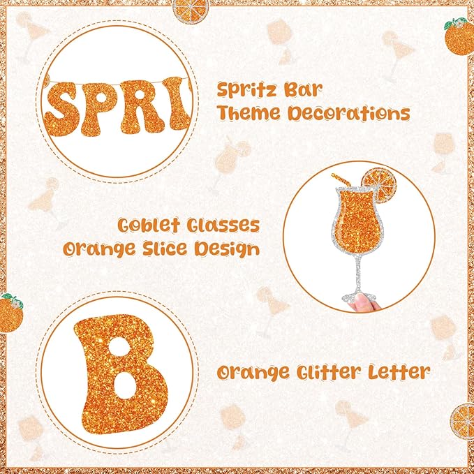 Maitys Spritz Bar Banner Margarita Party Decoration Orange Citrus Cocktail Garland Lemon Citrus Birthday Party Decor Glitter Letter for Bridal Shower Bachelorette Wedding Supplies