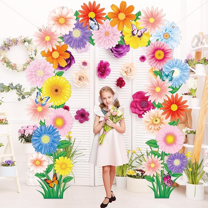 3Pcs Spring Door Porch Banner Spring Theme Party Decorations Flower Door Cover Hanging Banner Flowers Butterfly Porch Sign Photo Props Backdrop for Summer Floral Baby Shower School Home Party Supplies