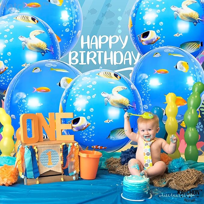 KatchOn, Sea Turtle Balloons for Birthday - Big 22 Inch, Pack Of 6 | Round 4D Under The Sea Balloons for Ocean Theme Party Decorations | Ocean Balloon for Turtle Birthday Decorations,Baby Shower Decor