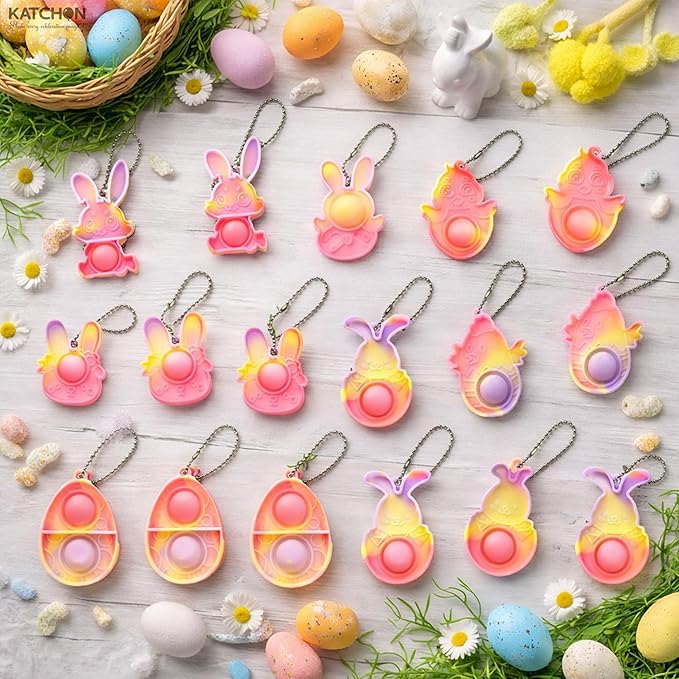 KatchOn, Easter Pop Fidget Keychains - Pack of 24 | Easter Basket Stuffers, Easter Egg Fillers, Mini Bubbles Party Favors, Easter Party Favors, Easter Party Supplies, Easter Gifts