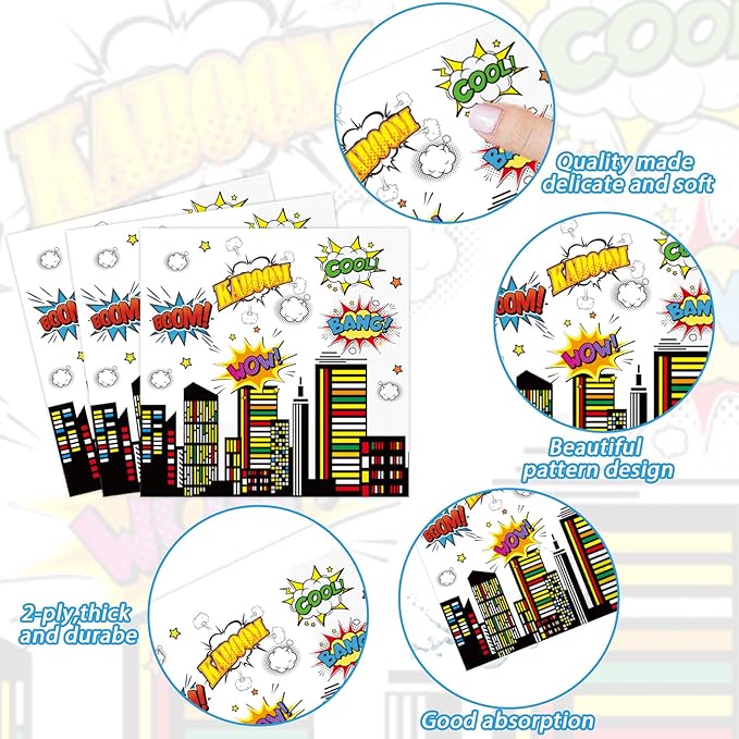 96 PCS Super Theme Hero Party Plates Napkins Hero Themed Party Tableware Hero Action Sign Disposable Paper Plates Napkins Happy Birthday Party Decorations Supplies Favors for 24 Guests