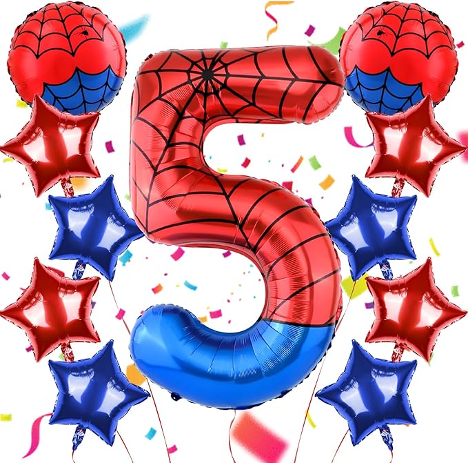 40 Inch Spider Theme Number Balloon, Number Block Foil Number 5 Balloons Large Big Numbers Helium Balloon for Girls Boys 5th Birthday Theme Party Decorations (Number 5)