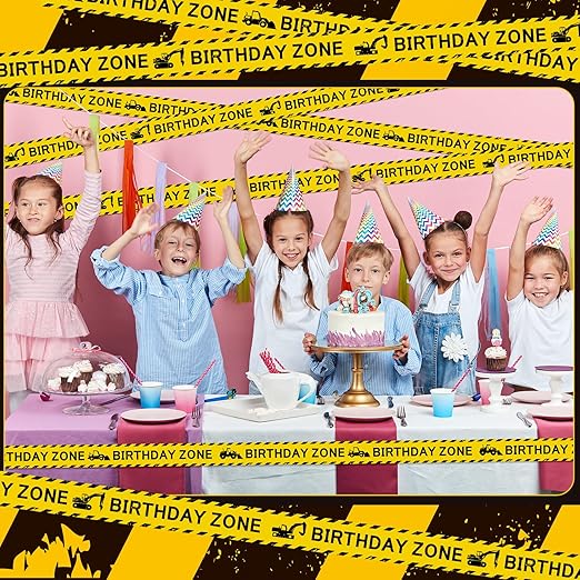 Nuanchu 2 Rolls 3'' x 98 Feet Birthday Zone Construction Party Tape Decorations Construction Birthday Party Supplies Favors for Kids Classroom Room Decor(No Stickiness)