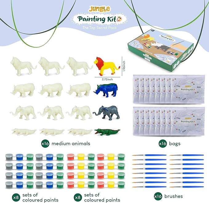 BONNYCO Safari Party Favors for Kids Painting Kit Pack 16, Jungle Goodie Bags Stuffers for Kids 3-5 4-8. Goody Bag Stuffers, Pinata Filler. Classroom Prizes, Animal Return Gifts Birthday Party Boys