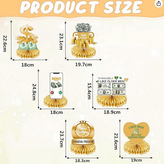 Hilarious 6Pcs Money Themed Birthday Party Honeycomb Centerpieces Bill Dollar Party Table Decorations Table Topper for Birthdays Casino Weddings Bachelorette Graduations Party Supplies