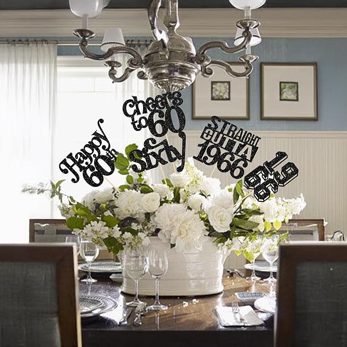 Gyufise 15Pcs Happy 60th Birthday Centerpiece Sticks Sixty Straight Outta 1966 Table Flower Centerpieces Sticks Cheers to 60 Decorations for 60th Birthday Party Supplies Black