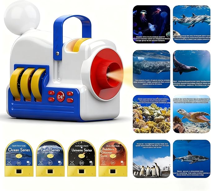 Kids Story Projector with 4 Science Cartridges, Bedtime Stories, Lullabies & Night Light, Storybook Player Machine, Educational Storytime Projector, Early Learning Toys Gift for Toddler Ages 3+