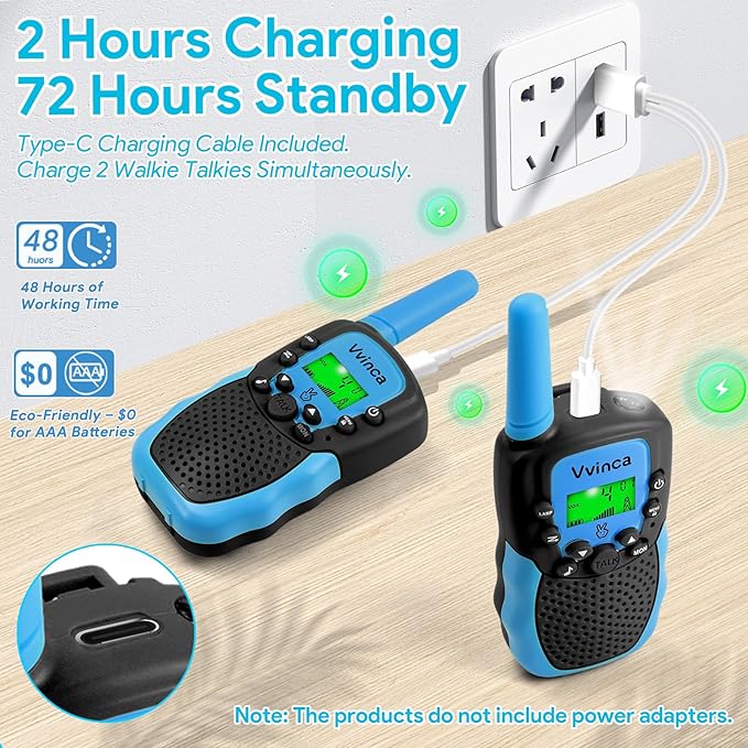 Vvinca Walkie Talkies for Kids 4 Pack - Toys for Boys Girls Age 3-12， Including Dinosaur Walkie Talkies 2 Pack, Rechargeable Walkie Talkie 2 Pack, Kids Toys for Christmas、Birthday Gifts