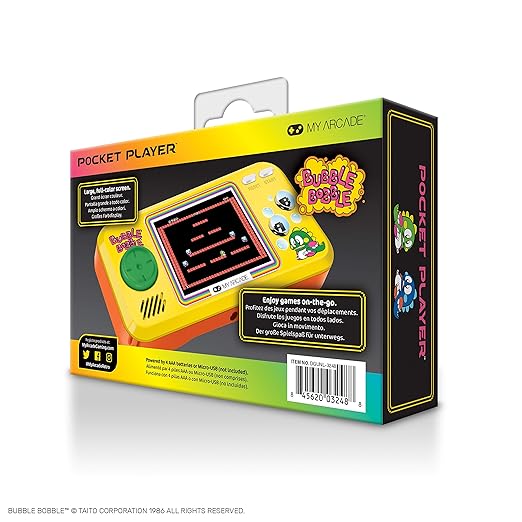 My Arcade Pocket Player Handheld Game Console: 3 Built in Games, Bubble Bobble 1 & 2, Rainbow Islands, Collectible, Full Color Display, Speaker, Volume Controls, Headphone Jack, Battery or Micro USB