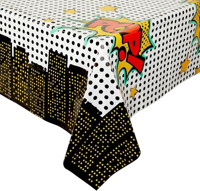 Blue Panda Comic Book Party Decorations Tablecloths 3-Pack - 54 x 108 in, Plastic & Cartoon Pattern - Disposable Birthday Table Cover for Boys - Comic Birthday Party Supplies