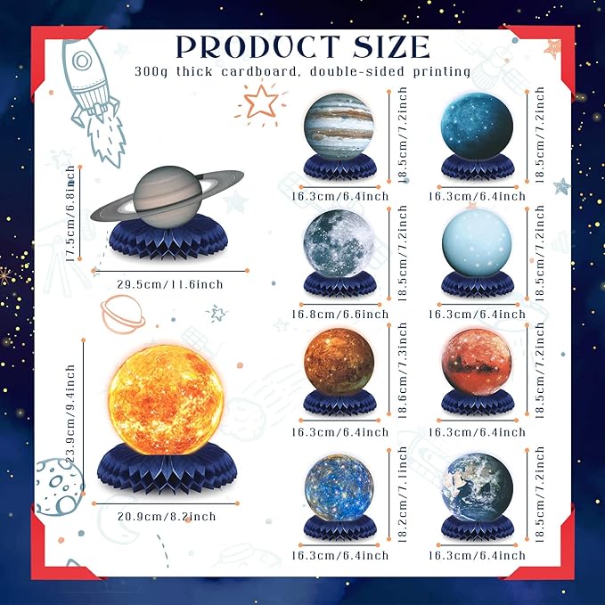 10 Pieces Space Solar System Theme Honeycomb Centerpieces Table Topper Outer Space Party Supplies Planet Honeycomb Galaxy Photo Booth Props for Birthday Party Decorations