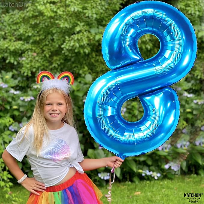 KatchOn, Giant Blue 8 Balloon - 40 Inch | Blue 8 Number Balloon| 8 Birthday Balloon, 8th Birthday Decorations | Number 8 Balloon Blue for Blue 8 Year Old Boy Birthday Decorations