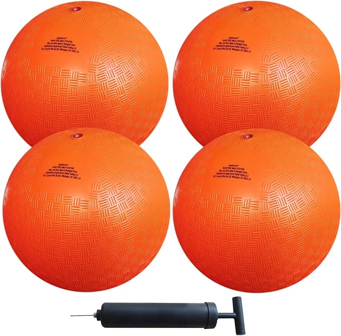 AppleRound 8.5-inch Dodgeball Playground Balls, Pack of 4 Balls with 1 Pump, Official Size for Dodge Ball, Handball, Camps and Schools