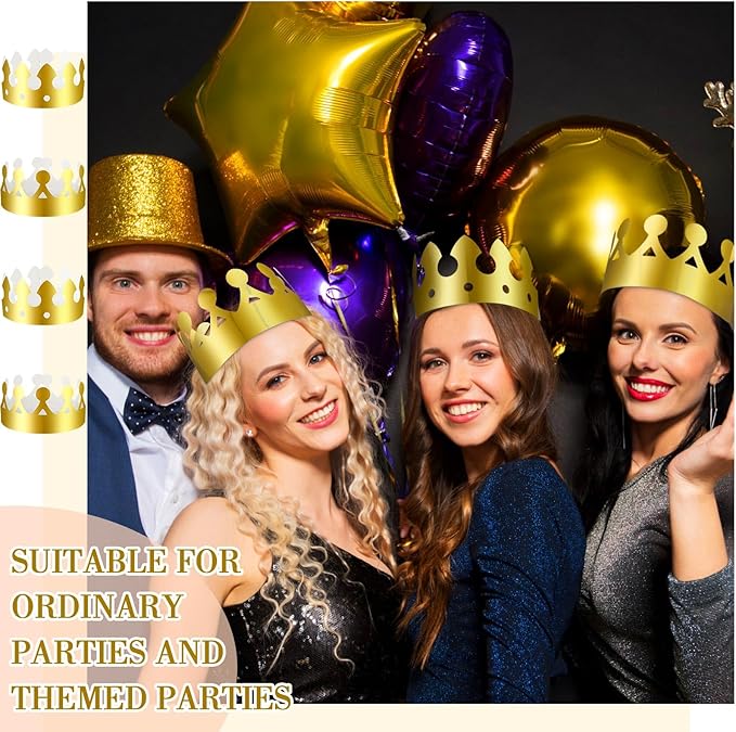 Crtiin 100 Pcs Gold Paper Crowns Birthday Party Bulk for Adults Classroom Students Hat Supplies Favors (Simple Style)