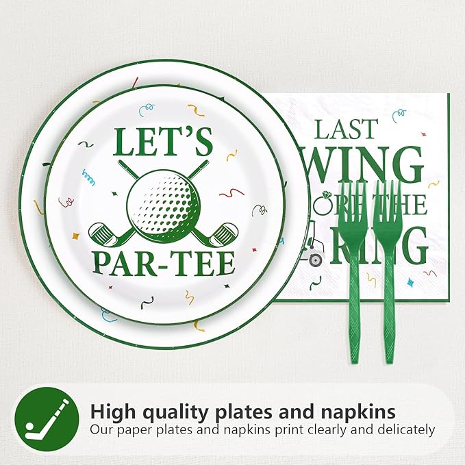 Grencian 96Pcs Golf Bachelorette Party Supplies Same Hole Forever Plates and Napkins Tableware Sets Let's Partee Decoration for Men Club Birthday Golf Cart Single Bachelorette Party Serve 24