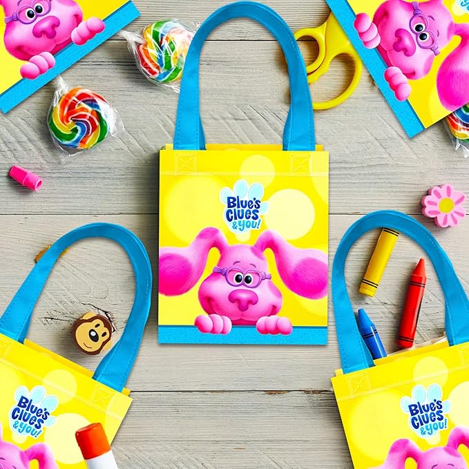 Blue's Clues Party Favor Bags Set – 12 Pack 8" Goodie Bags for Kids Bulk Reusable Mini Totes | Blue's Clues Birthday Party Supplies