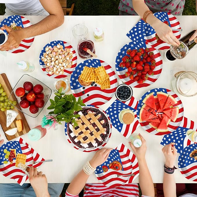 4th of July Plates and Napkins Sets - Patriotic American Flag Party Supplies Tableware, July 4th Disposable Paper Plates Napkins Set for Memorial Day, Independence Day Decorations Table Decor,Serve 50