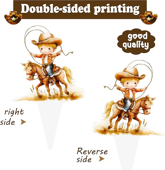 48pcs Western Cowboy Theme Cupcake Toppers for Boy Little Cowboy Baby Shower Cupcake Decorations for First Rodeo Birthday Party A Little Cowboy is On The Way Party Supplies