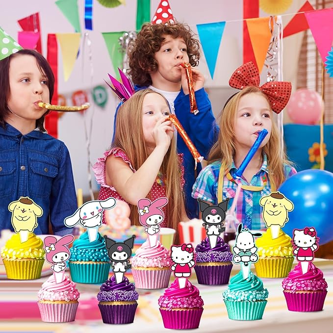 Kitty Birthday Party Supplies, 24PCS Cupcake Toppers Decorations for Kawaii Party Supplies Decor