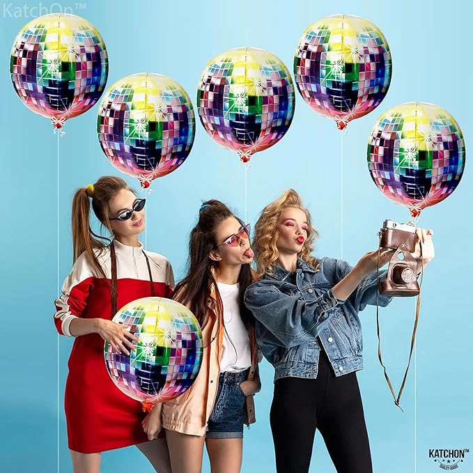 KatchOn Big Multicolor Disco Ball Balloons - 22 Inch, Pack of 6 | Neon Balloons for 80s Party Decorations