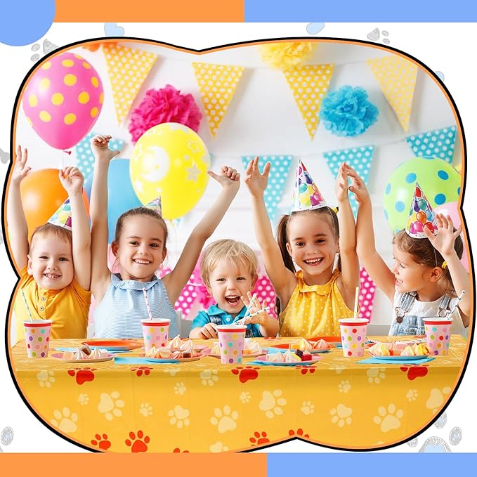 4 Pack Puppy Dog Pet Paw Print Plastic Tablecloth 54 x 108 Inches Dark Blue Orange Table Cover Paw Print Disposable Rectangle Table Cover for Pet Blue Dog Birthday Party Supplies