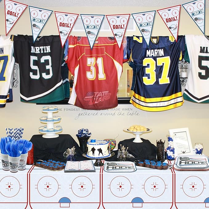 162Pcs Hockey Party Decorations - Including Hockey Theme Plates, Napkins, Cups, Birthday Banner for Ice Hockey Party Decoration Kids Party Supplies, Serve 20