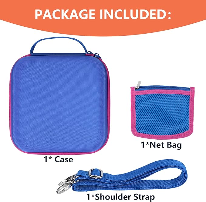 Storage Case Compatible with YOTO Mini + Headphones Kids Audio Player Travel Device Stories Music Podcast Radio Speaker (Blue + Rose red Zipper)