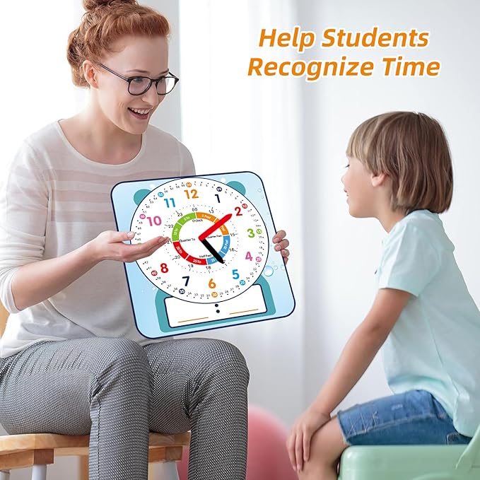 Large 12" Magnetic Writable Dry Erase Teaching Clock,Teaching Demonstration Clock for Kids Learning Time with Cute Style for Home School Classroom Supplies(12" x 11")