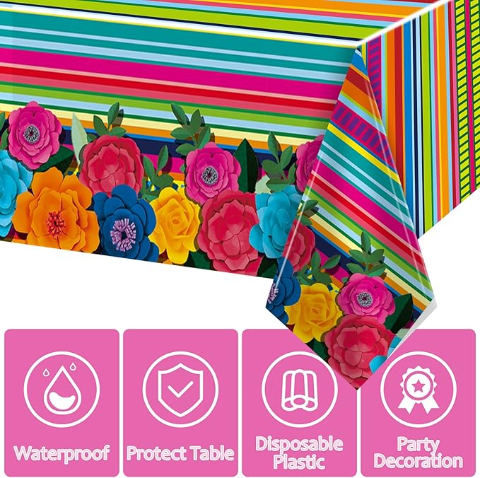 3 Pieces Mexican Fiesta Party Supplies Mexican Theme Tablecloths Fifth of May Table Covers Mexican Floral Stripes Tablecover for Happy Birthday Taco Weddings Baby Shower Party Favors Decorations