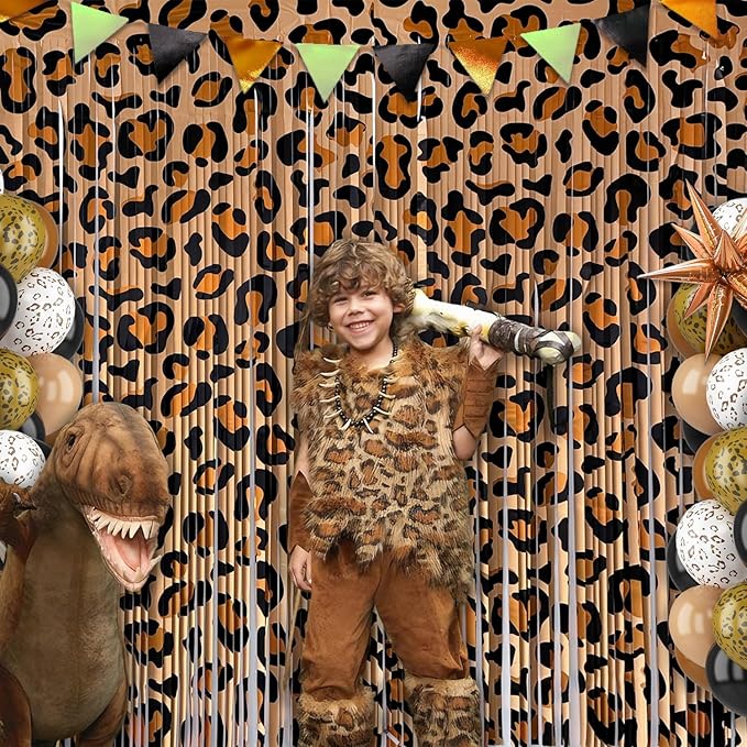 4 Pack Cheetah Print Foil Fringe Curtains Birthday Decorations, 3.28 x 6.56 Ft Leopard Print Fringe Backdrop Cheetah Photo Booth Props Animal Birthday Party Decorations Favor Supplies