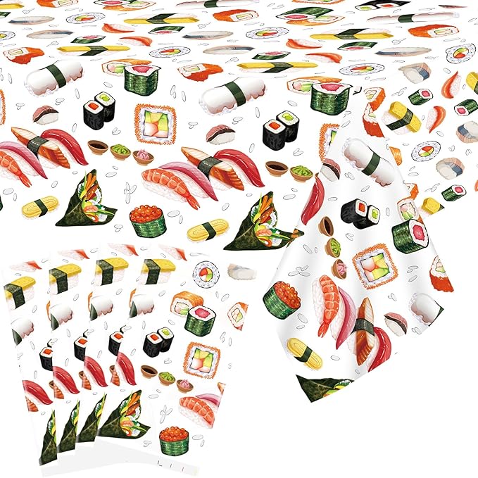 4 Pcs Sushi Party Decorations Supplies, Waterproof Rectangular Table Cover for Sushi Themed Party Supplies 52 x 108 Inch
