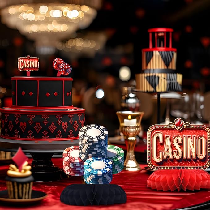 12 Pack Casino Table Decorations - Casino Party Decorations for Adults' Birthday and Themed Events - Casino Table Toppers