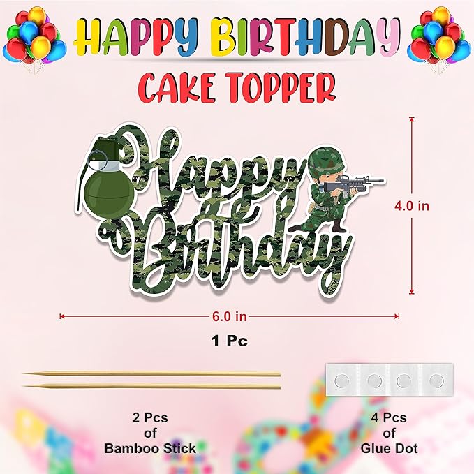 Cool Army Trops Happy Birthday Cake Topper – Military Inspired Cake Decoration with Bravery, Strength & Team Spirit Theme, Tactical Style Birthday Cake Topper for Bold Party Celebration Décor