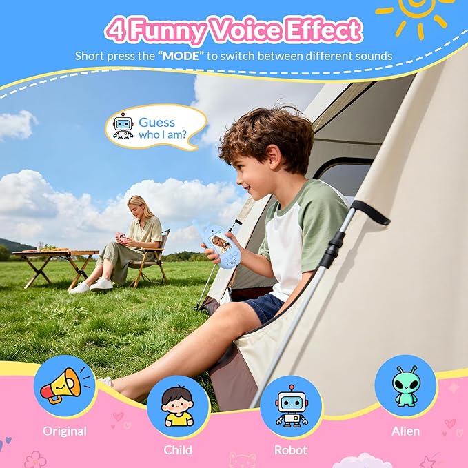 Video Walkie Talkies for Kids, 2 Pack Kids Walkie Talkies Rechargeable, Voice Changer & Sticker Effect,Long Range Toys for Family Games, Outdoor Camping, Gifts for Boys and Girls Ages 3-12