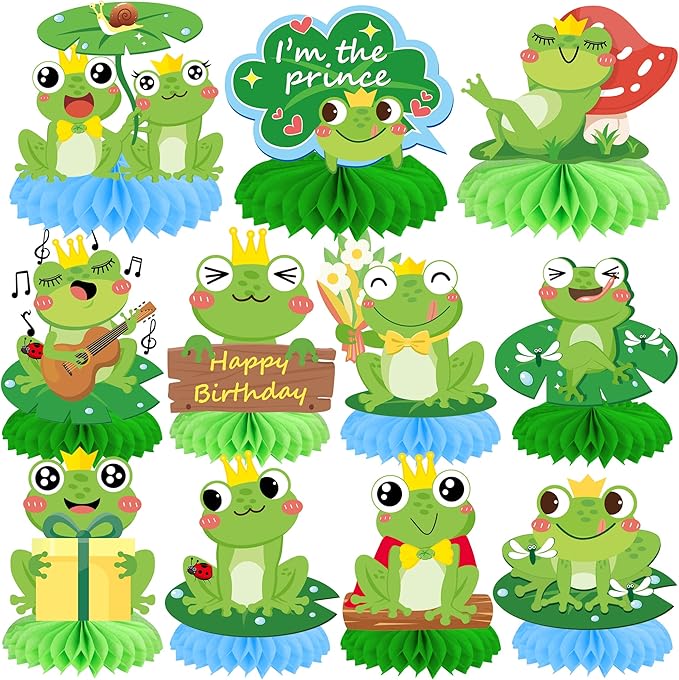 9pcs Frog Honeycomb Centerpieces Frog Birthday Party Decoration Cute Frog Table Decoration for Frog Theme Party Baby Shower Supplies
