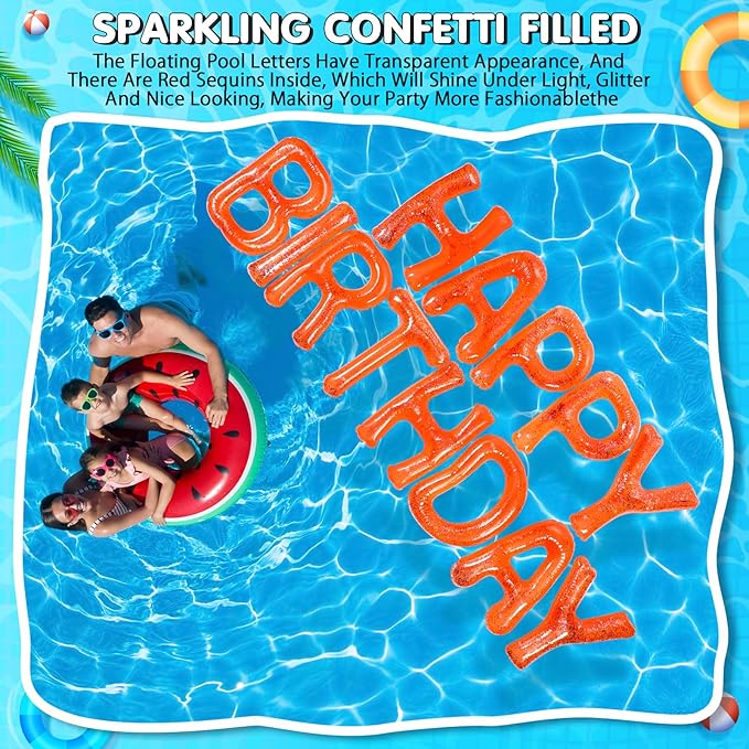 Shappy 20'' Happy Birthday Pool Large Floating Letter Balloons with Adhesive Dots Inflatable Pool Decorations for Summer Birthday Party